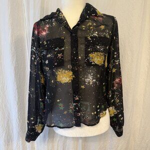 Sheer Black Button Down Celestial Top By Red Snap Size Small Stars Space Artsy